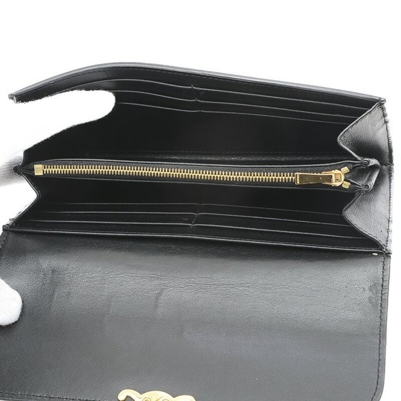 CELINE Triomphe Large Wallet Long Shiny Calfskin Black 10E313 - Picture 6 of 8